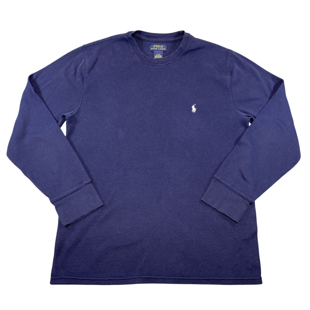 Polo Ralph Lauren Knit Shirt Mens Large Blue White Pony Long Sleeve Thermal